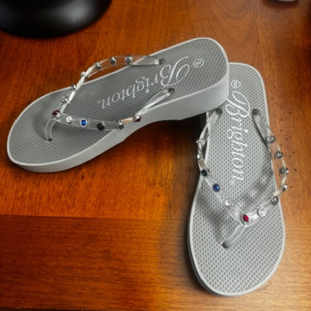 Brighton Gray Gems Wedge Flip Flops ~ Retired